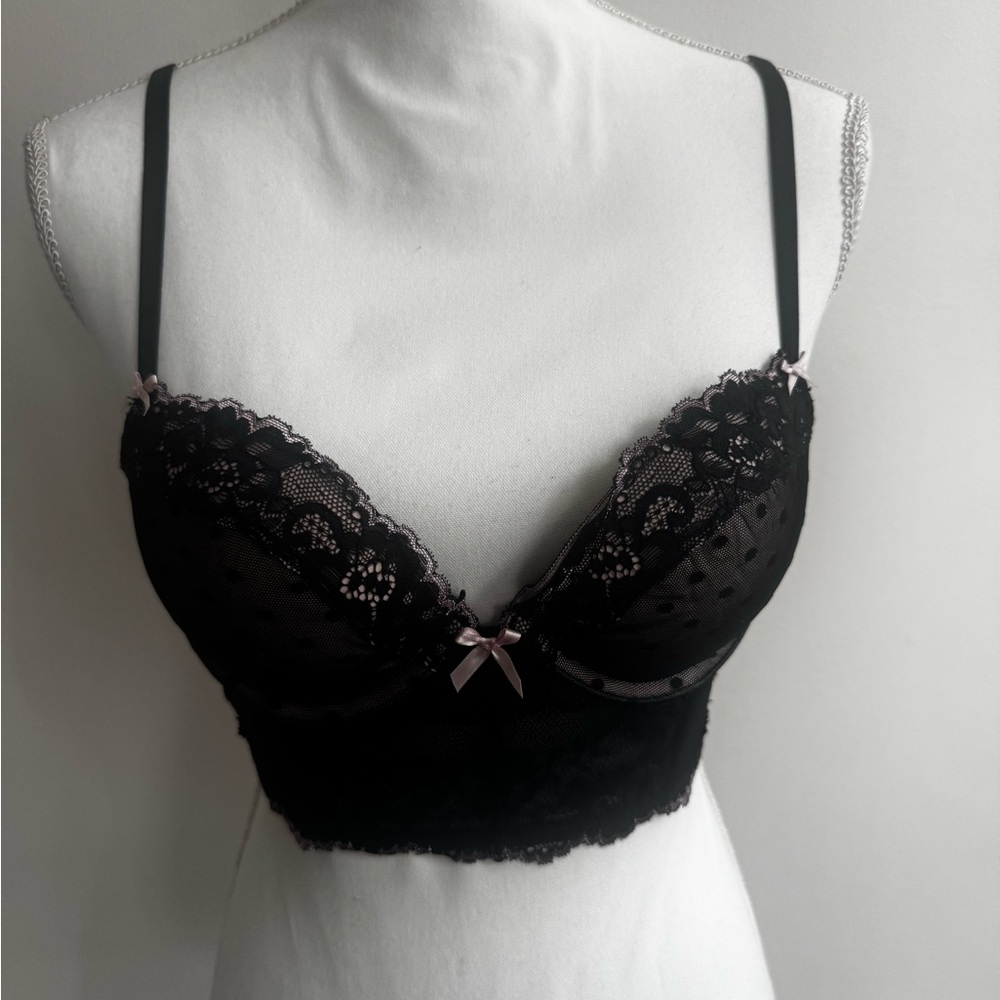 Victoria's Secret Black Lace Bra with Pink Accents